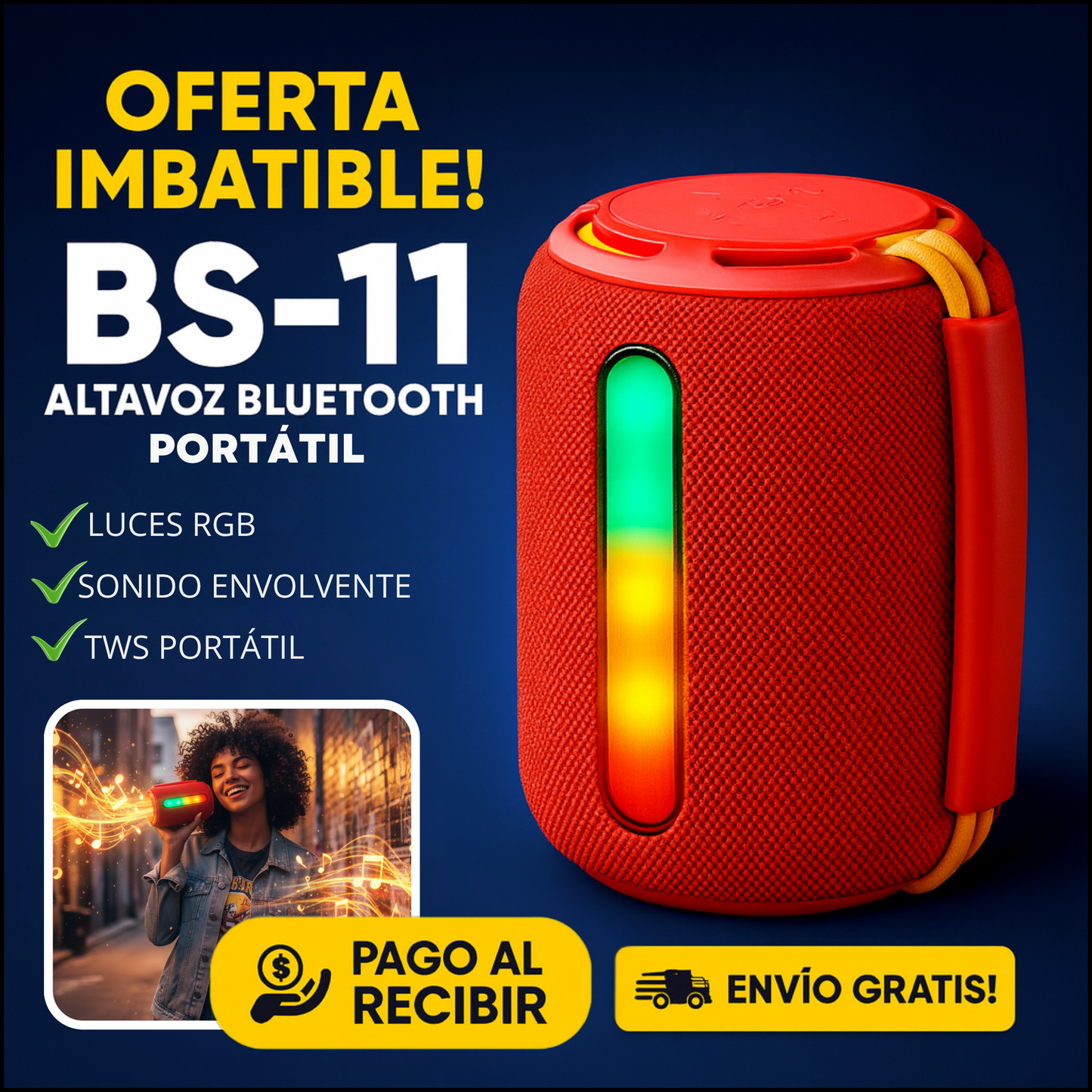 Altavoz Bluetooth Portátil BS-11 -  RGB Inteligente y Sonido Envolvente 🔊🎶