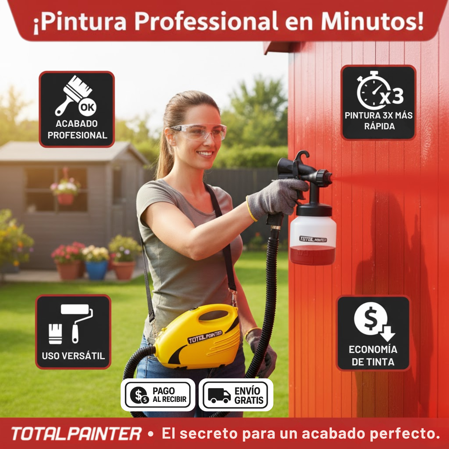 🖌️ TOTAL PAINTER®  PISTOLA ELÉCTRICA PULVERIZADORA DE PINTURA - POTENCIA, RAPIDEZ Y UN ACABADO PROFESIONAL EN MINUTOS ⚡