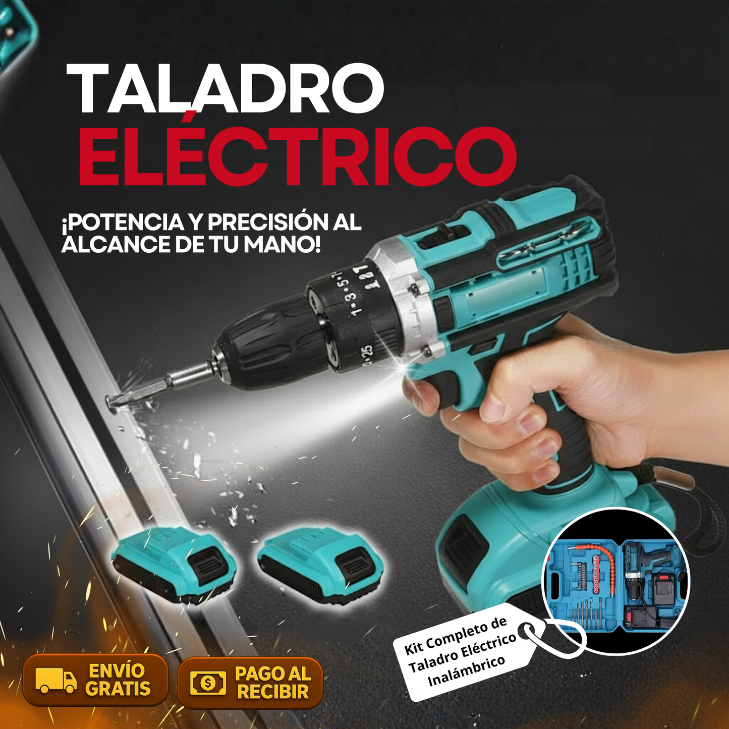Juego de Taladro Eléctrico Inalámbrico 18V – Potencia y Precisión para Todos tus Proyectos