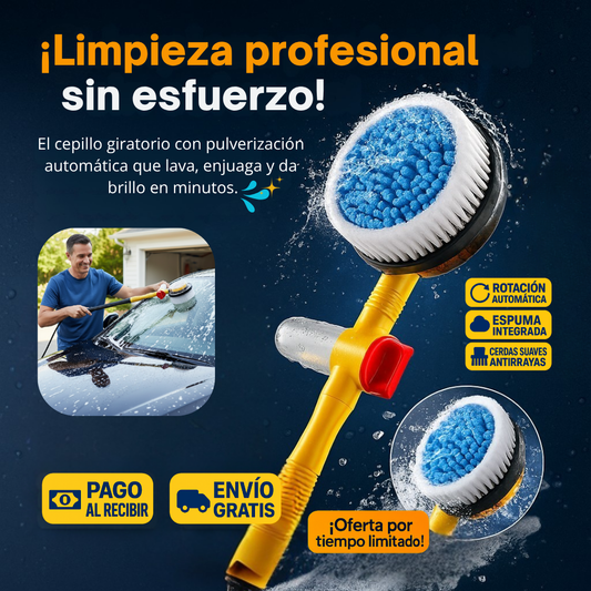 TurboBrush Pro 🚗💦 – Cepillo Giratorio con Pulverización Profesional
