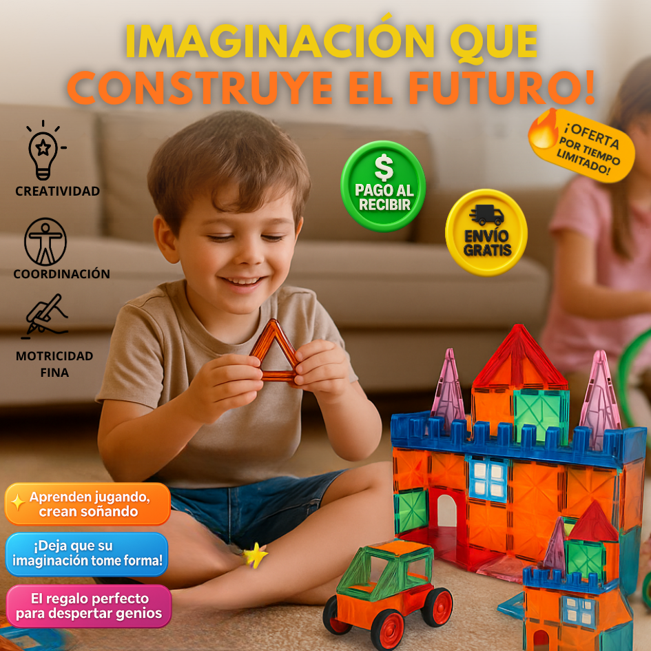 🌈 Bloques Magnéticos de 42 Piezas – Diversión Educativa para Pequeños Genios 💡