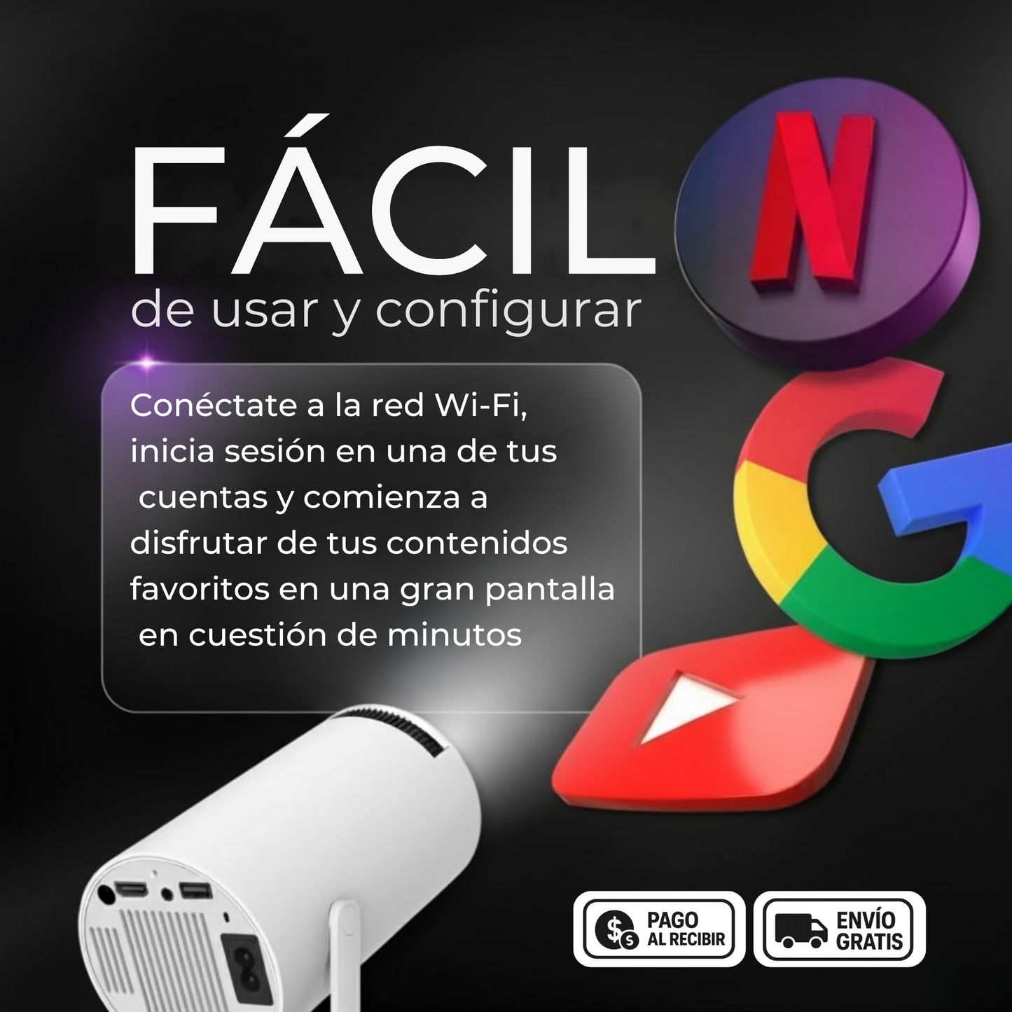 CinePro Max- Proyector Smart 4K Full HD Portátil con Android 11 -