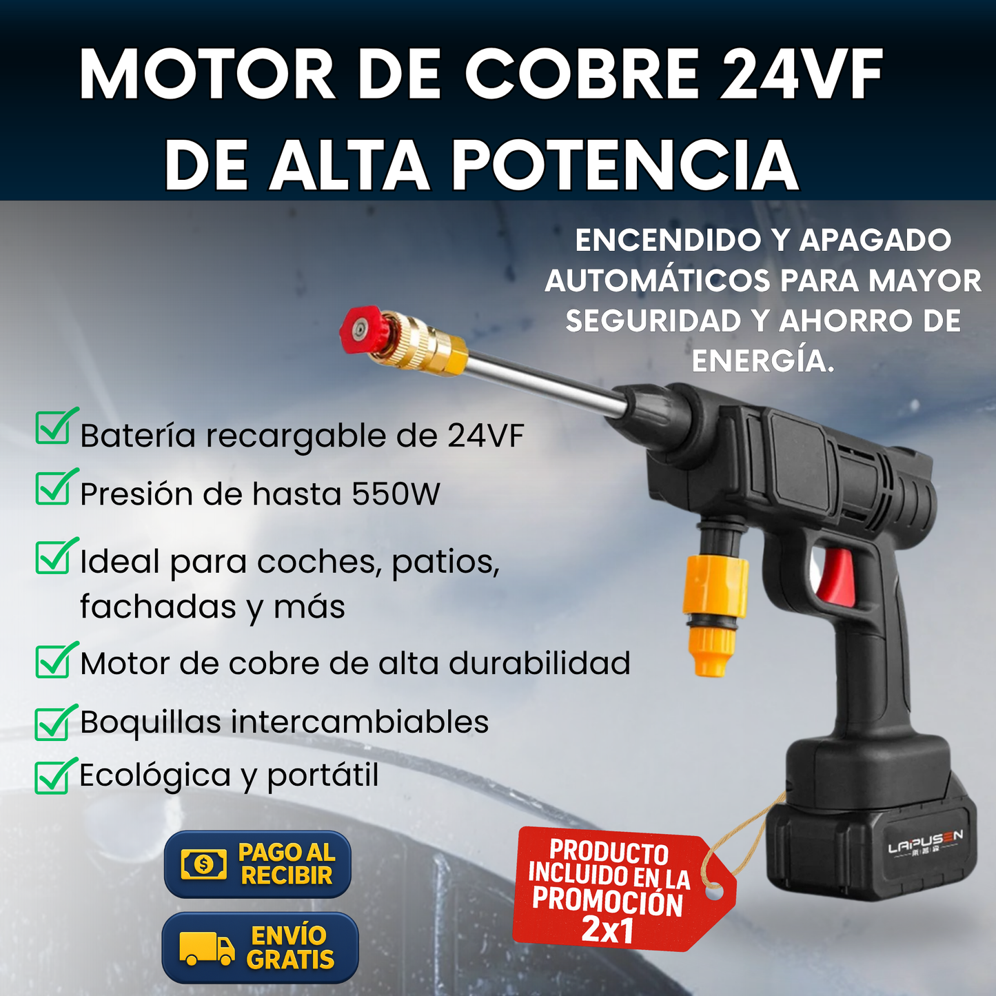 Pistola Hidrolimpiadora portatil de Alta Presion - Limpieza profunda en segundos 💧