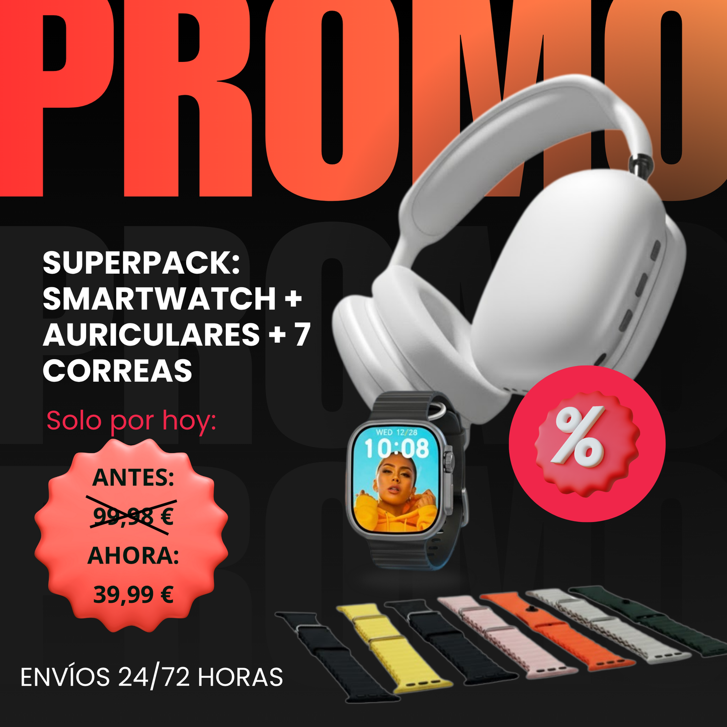 El Pack Inteligente que lo Hace Todo - Reloj Smart Watch + Auriculares Diadema