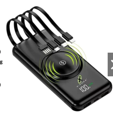 🔋✨ Powerbank carga inalámbrico+ 4 cables integrados 12000 mAh