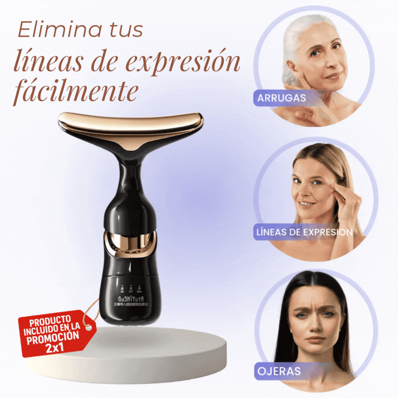 Masajeador Facial Eléctrico 3 en 1 Lifting Skin Vibratorio -  Antiarrugas Rejuvenecedor Portátil