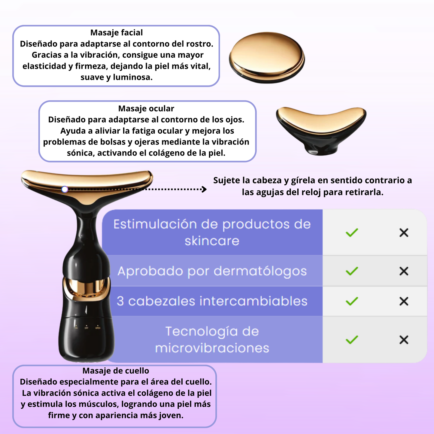 Masajeador Facial Eléctrico 3 en 1 Lifting Skin Vibratorio -  Antiarrugas Rejuvenecedor Portátil
