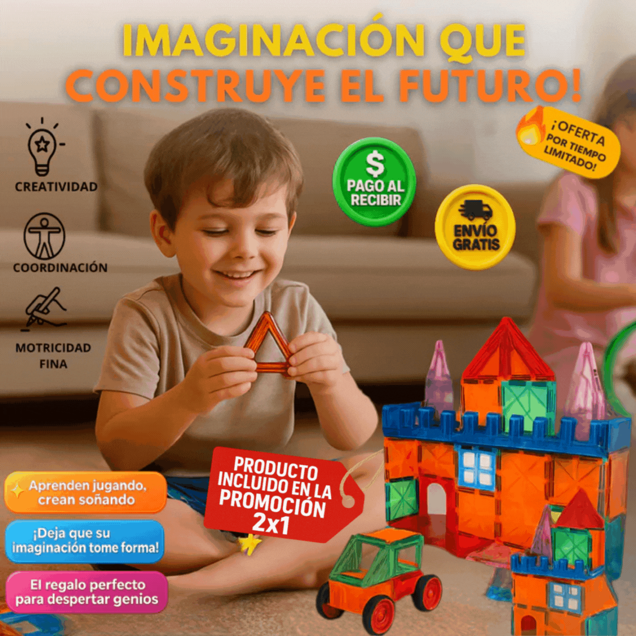 🌈 Bloques Magnéticos de 57 Piezas – Diversión Educativa para Pequeños Genios 💡