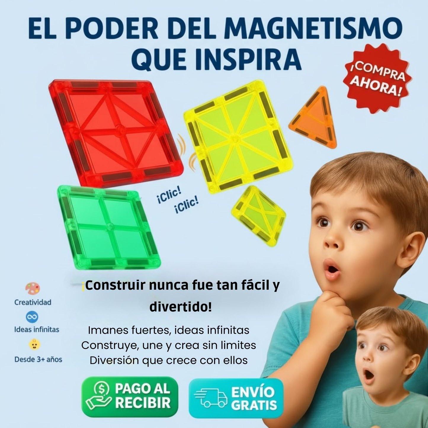 🌈 Bloques Magnéticos de 57 Piezas – Diversión Educativa para Pequeños Genios 💡