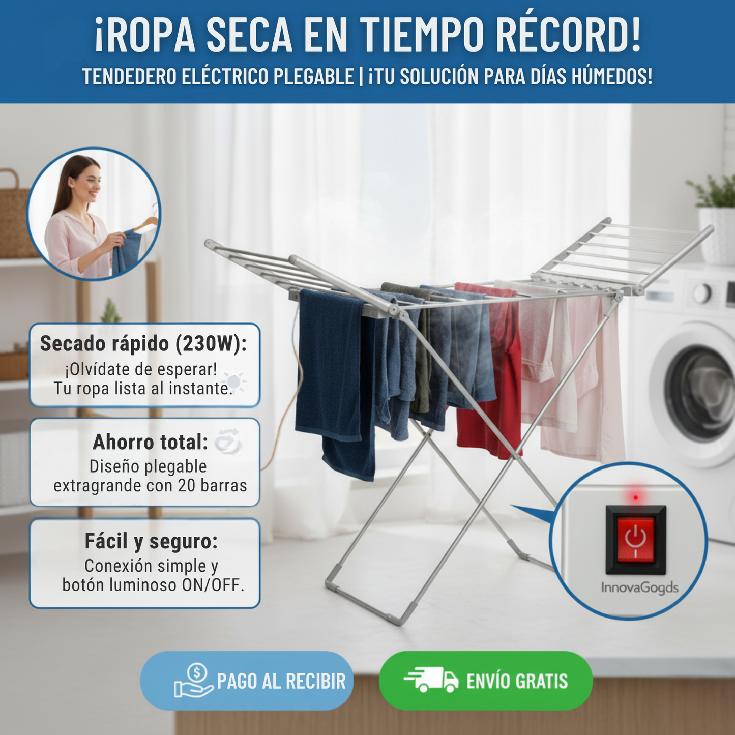 Tendedero Eléctrico Plegable - 🔥 “¡Ropa Seca al Instante! ⚡