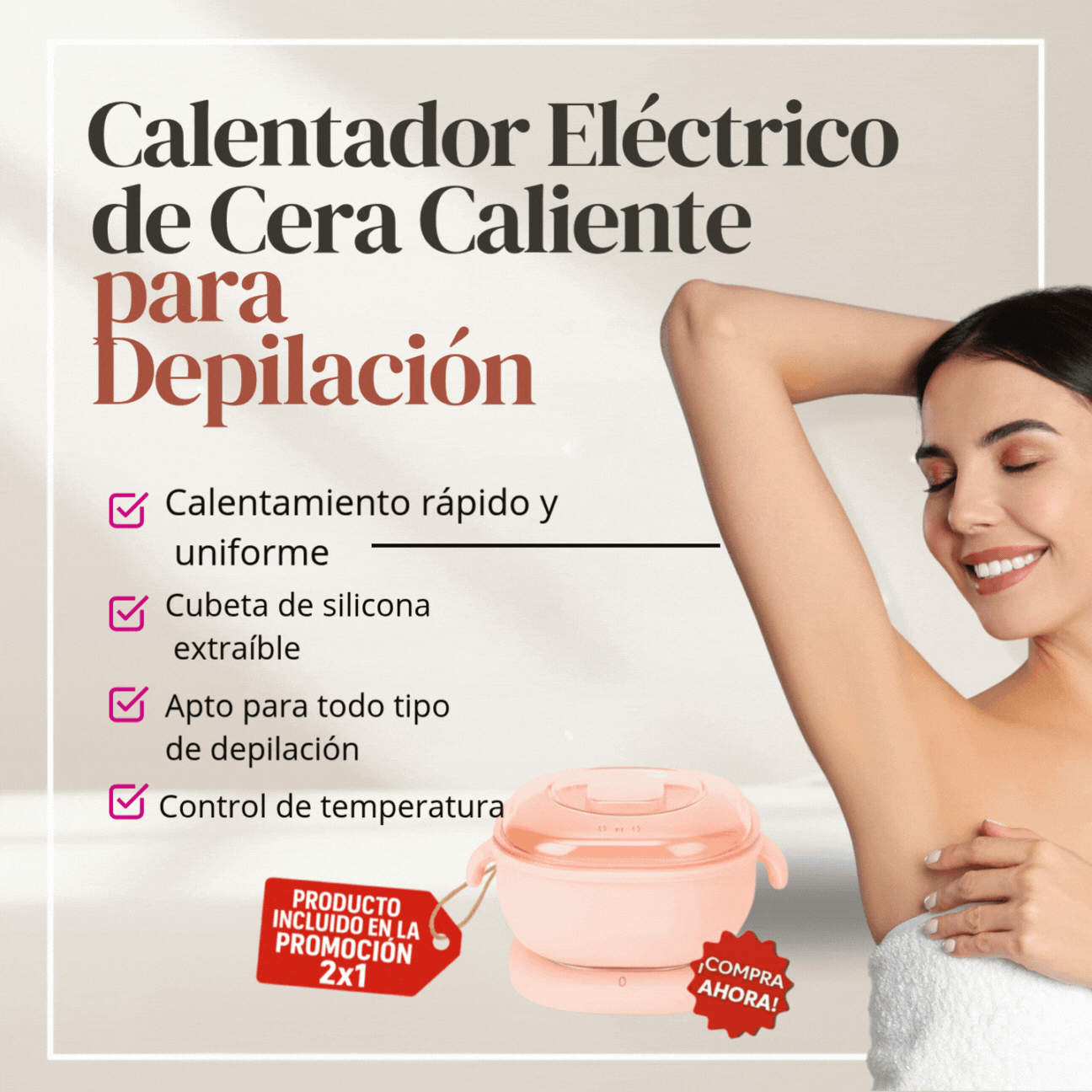Calentador Eléctrico de Cera Caliente para Depilación – 💖 Piel Suave al Instante🌸