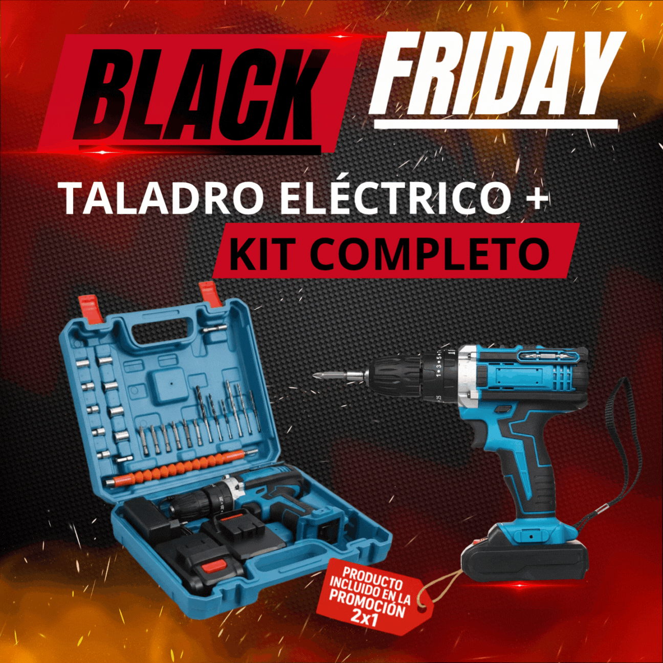 Juego de Taladro Eléctrico Inalámbrico 18V – Potencia y Precisión para Todos tus Proyectos