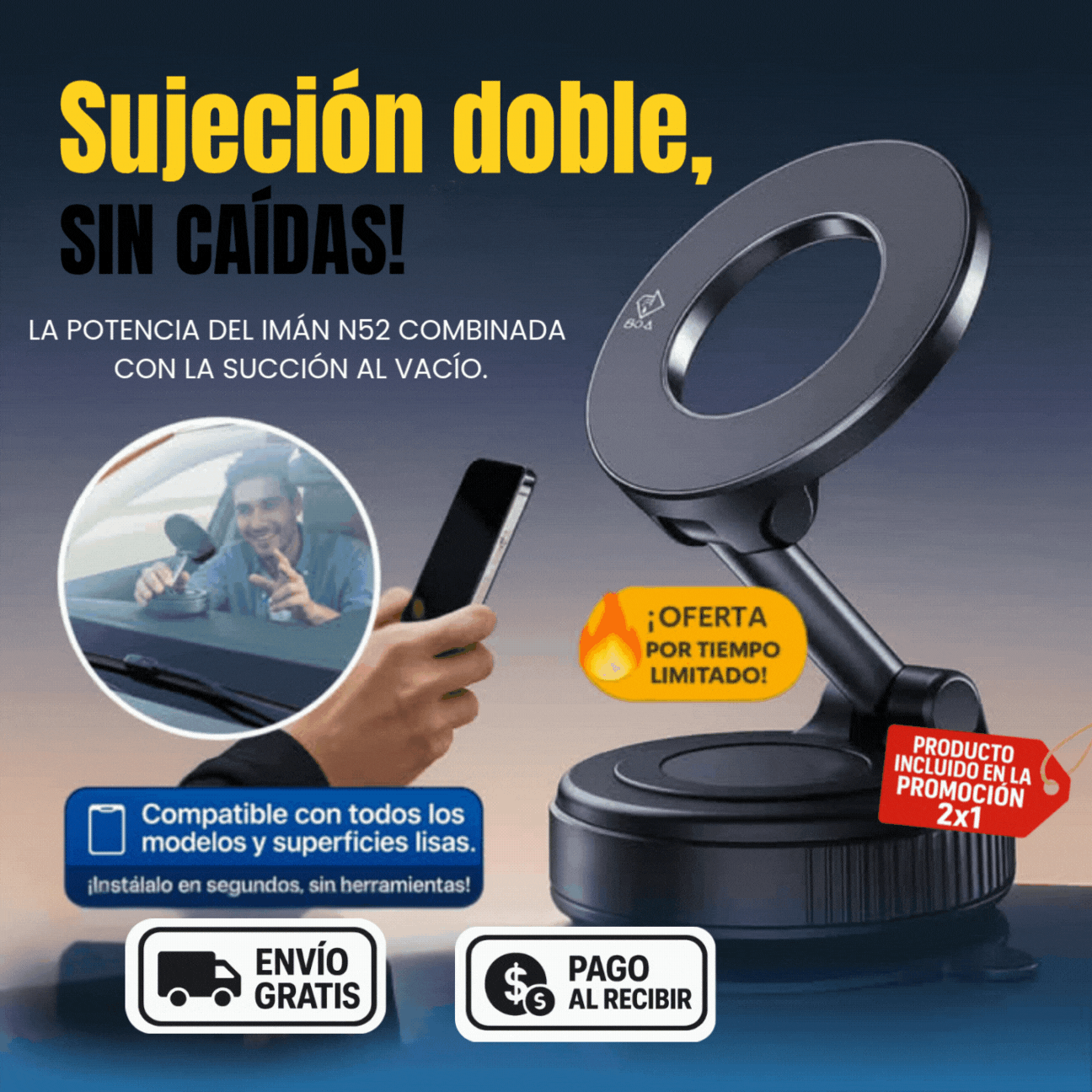 🚙 Soporte Magnético con Succión Potente - AutoLock 360° 🧲