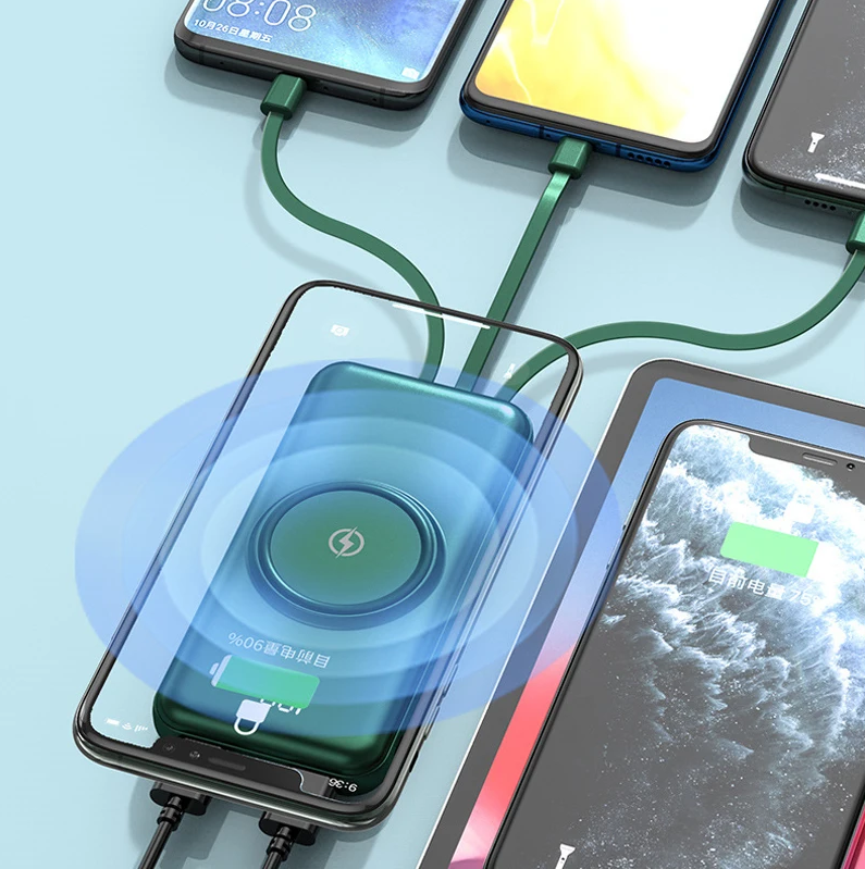 🔋✨ Powerbank carga inalámbrico+ 4 cables integrados 12000 mAh